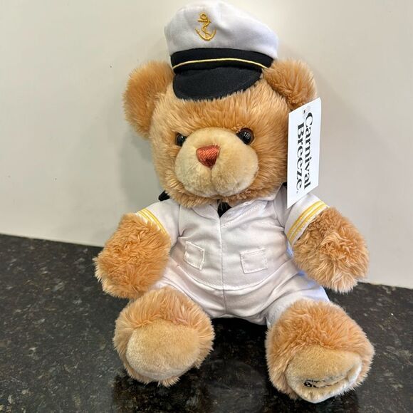 Carnival Breeze Cruise Victory Captain Brown Teddy Bear Plush 10” White Uniform - Picture 1 of 9
